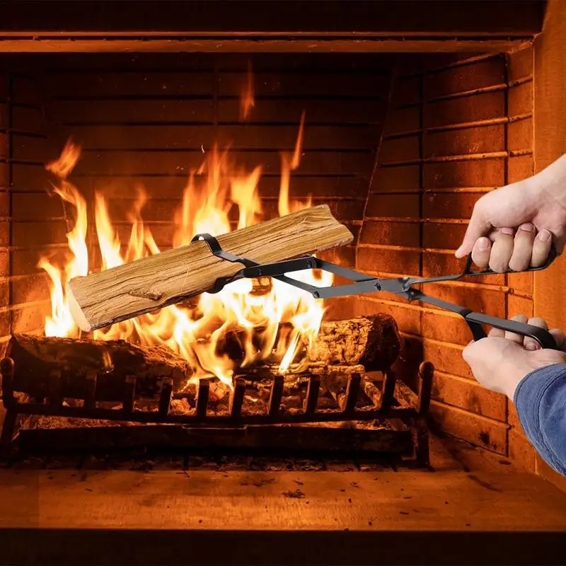 Fireplace Tongs Log Grabber Fireplace Tongs For Indoor Outdoor Rustproof Wood Stove Fire Place Tools Safely Moves Firewood