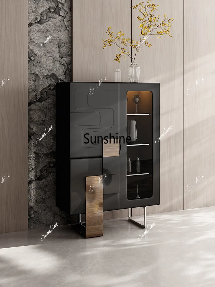 

High-end light luxury solid wood wine cabinet, Italian sideboard, living room glass wine cabinet
