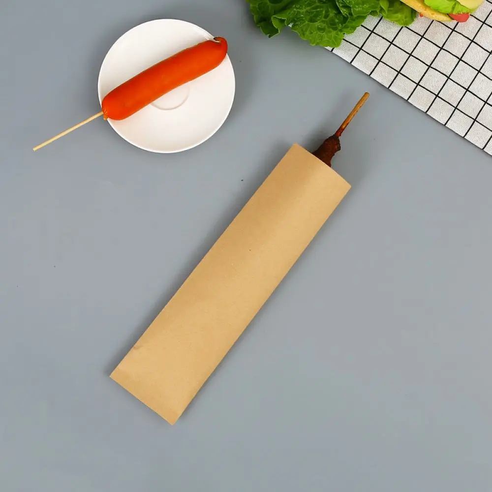 Disposable Kraft Paper Food Bags Grease Resistant Packaging For Street Food BBQ Sausage Fried Dough Sticks Catering Takeout