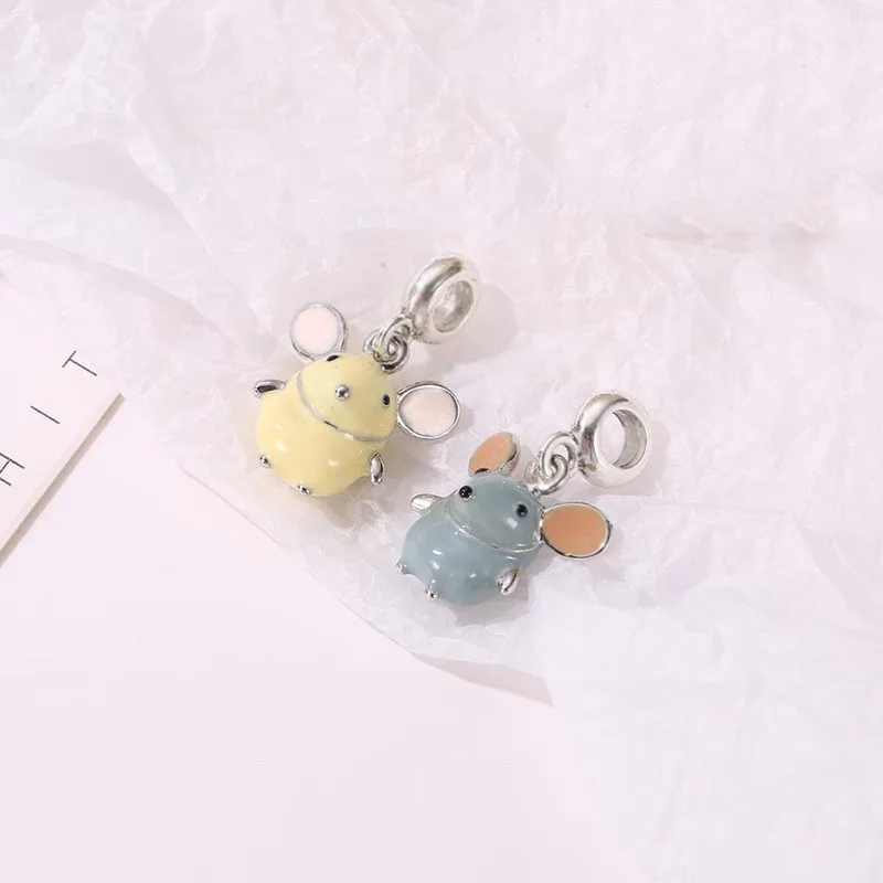 Adorable Little Mouse Pendant Enamel Drop Earrings Big-Eared Cartoon Mouse DIY Bracelet Necklace Pendant Accessories