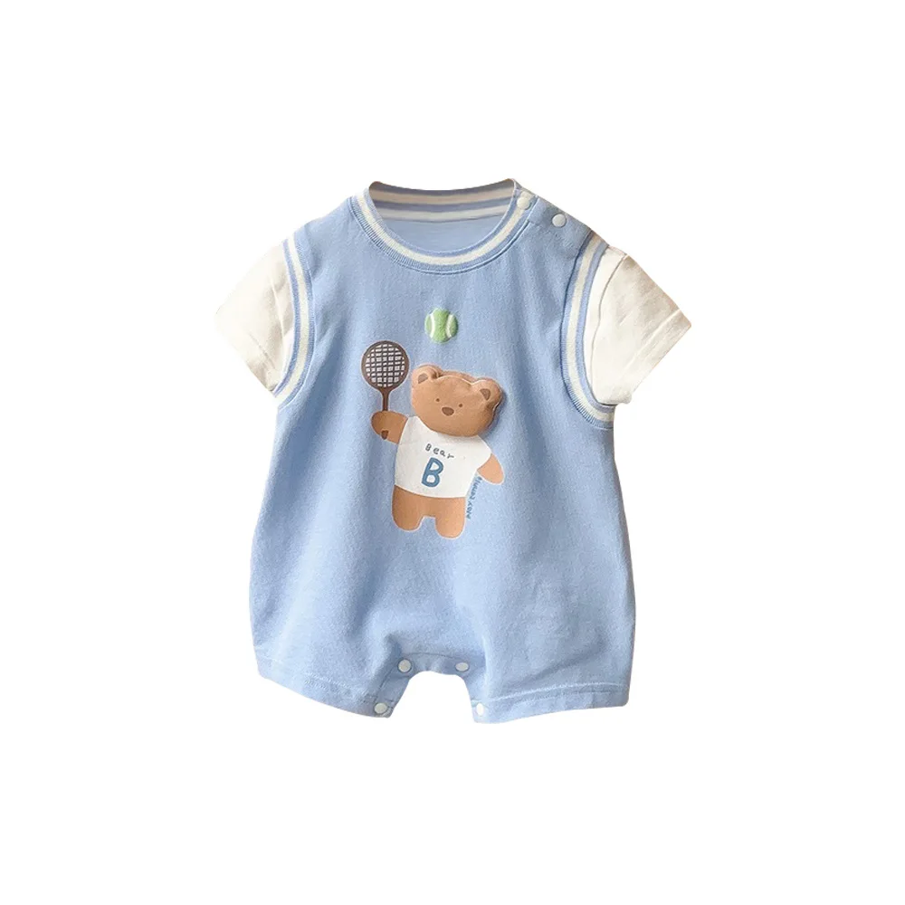 2024 Summer New in Kids Baby Boys Sports Style Clothing - Infant Newborn Fake Two Pieces Cartoon Romper ,toddler Jumpsuits 0-24M