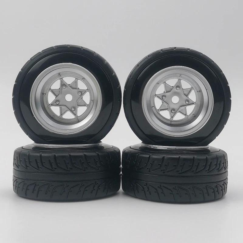 4pcs 3mm Offset 1/10 Scale Plastic Wheels Rims 12mm Nut with Hard Plastic Tires Tyres RC Car Drift On Road Touring Model Hobby