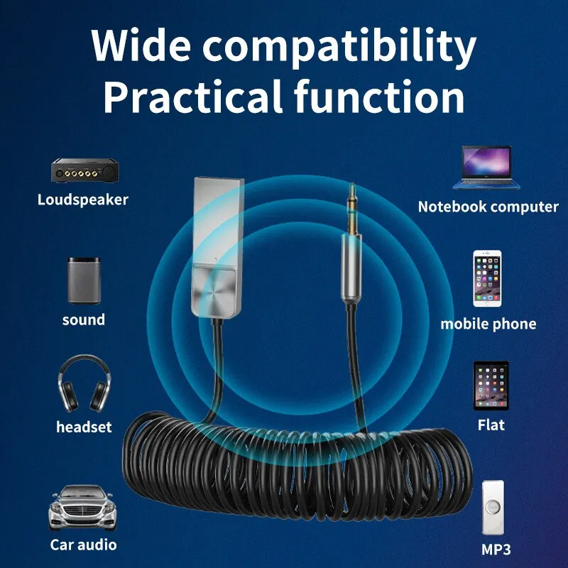 BluetoothオーディオレシーバーステレオドングルUSBから3.5mmジャックカーオーディオAUXワイヤレスアダプターハンドフリーカーレシーバーbt送信