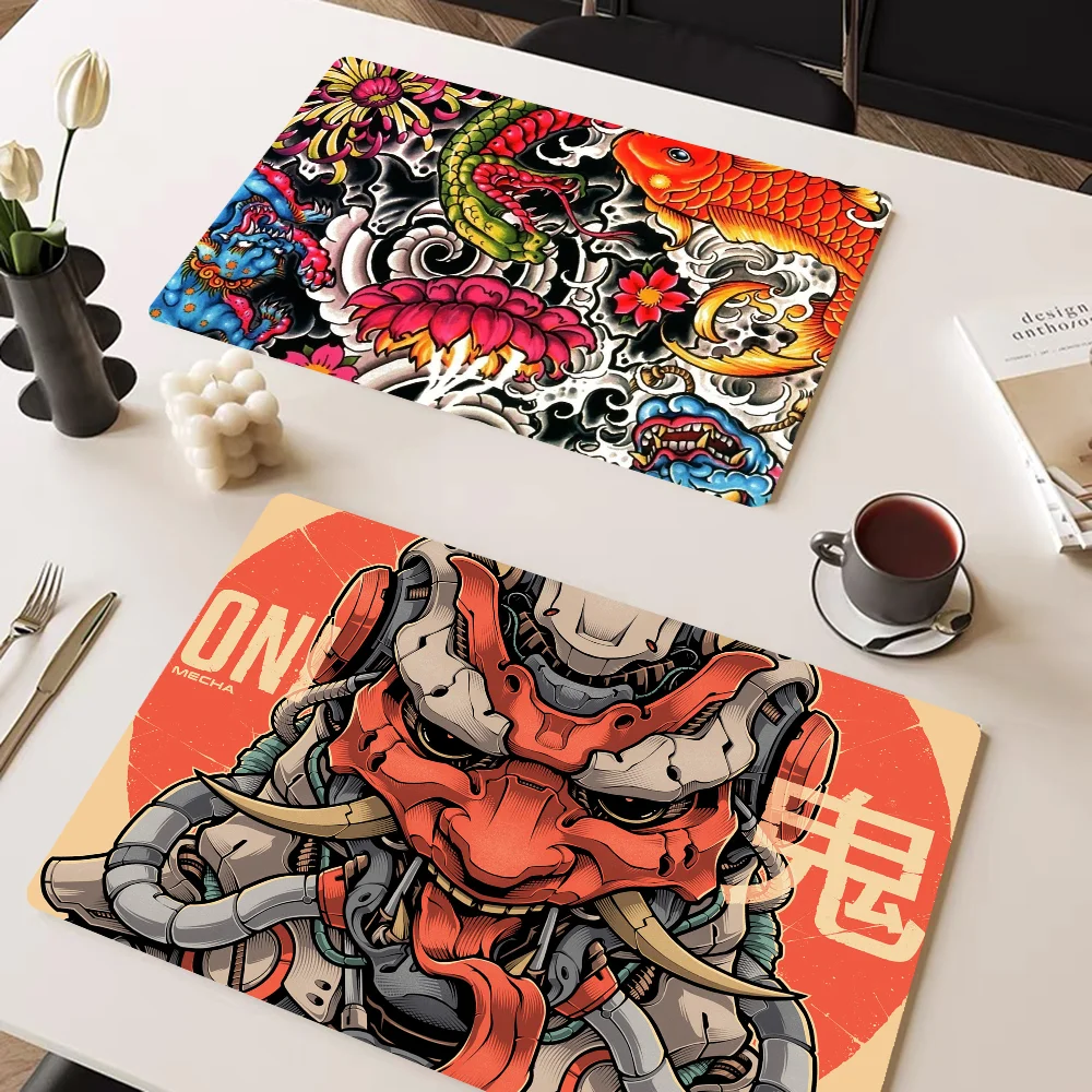 Japanese Art Tattoo Kitchen Tableware Dish Drying Mats Desk Drain Pad Heat Resistant Counter Top Mat Non-slip Draining Placemat