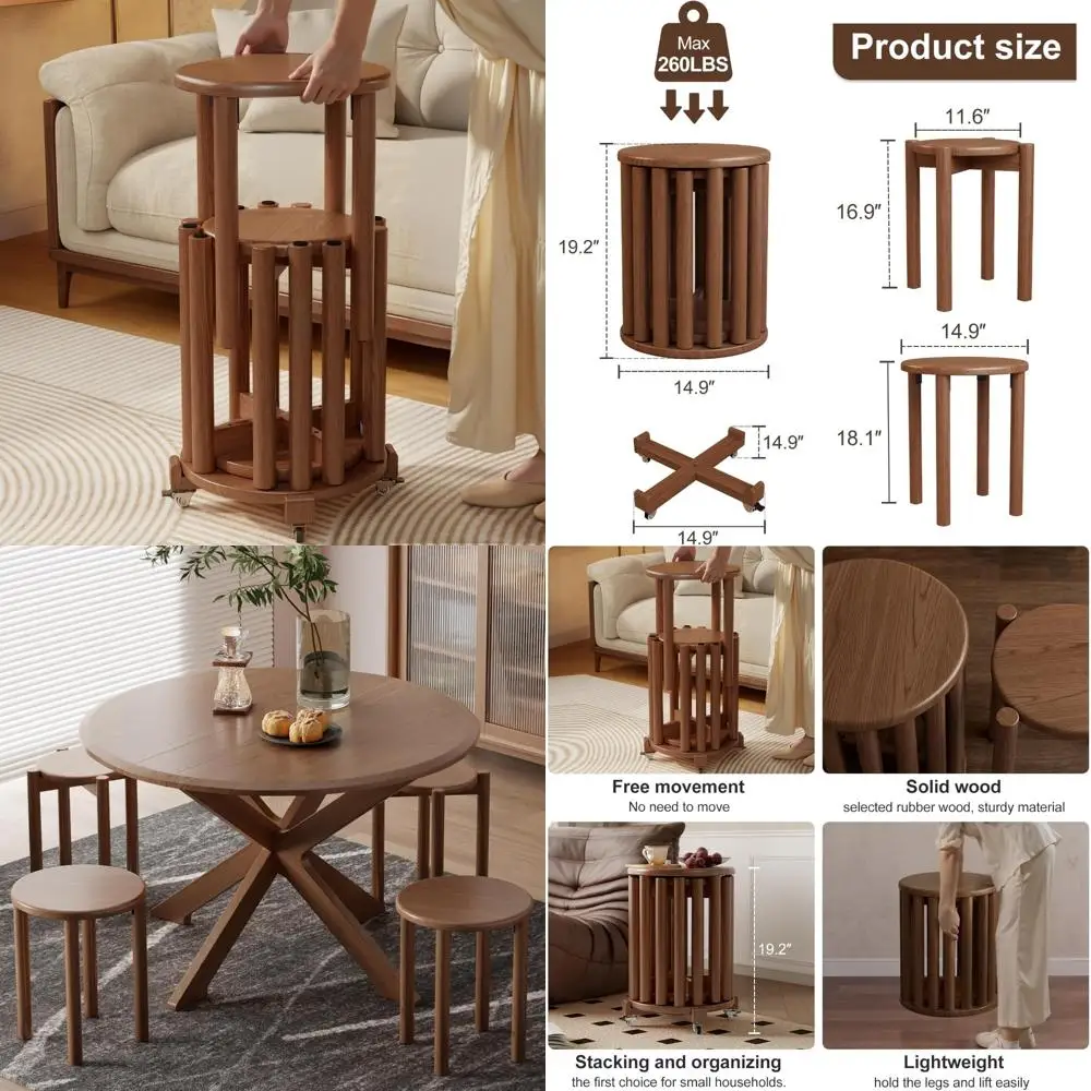 

Set of 4 Stackable Wooden Stools, 18 Inch High, Side and Nesting Tables, Durable and Easy Assembly