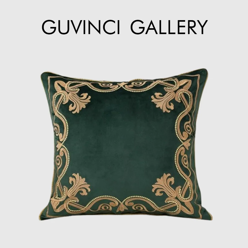 GUVINCI Trumpet Flower Damask Pattern Embroidery Cushion Cover Luxury Stenciled Velvet Pillow Case Euro Sham 45x45cm 50x50cm