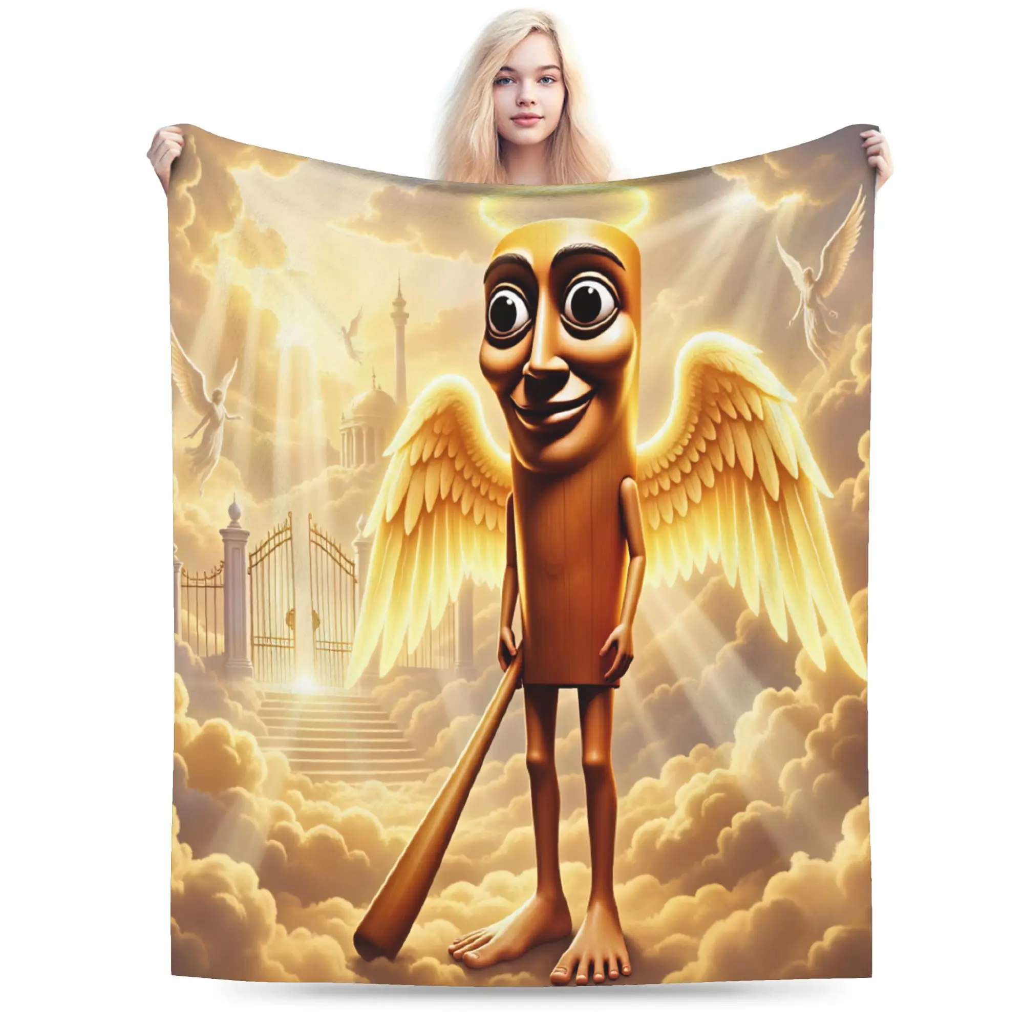 Cozy Blankets Travel Tung Tung Sahur Angel Heaven Wings Meme Throw Blanket Novelty  Bedspread For Living Room