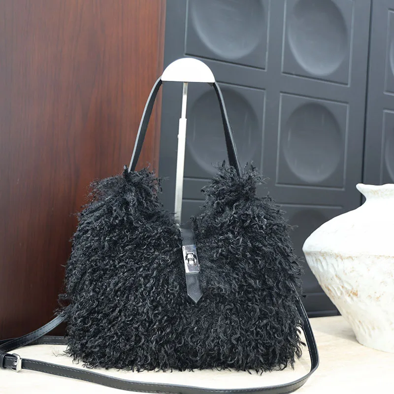 Fashion Autumn Winter Bags Luxury Women's Soft Plush Shoulder Bag Female Furry Purse Tote Handbags Large Capacity Crossbody Bag view 5
