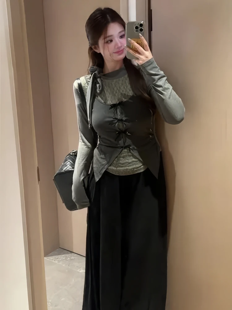 Plus Size Damen Gestrickte Slim Fit Lange Sve T-Shirt Farbe Blo Set Lässiger Frühherbst Sexy Sle Zweiteiliger Faion Suit
