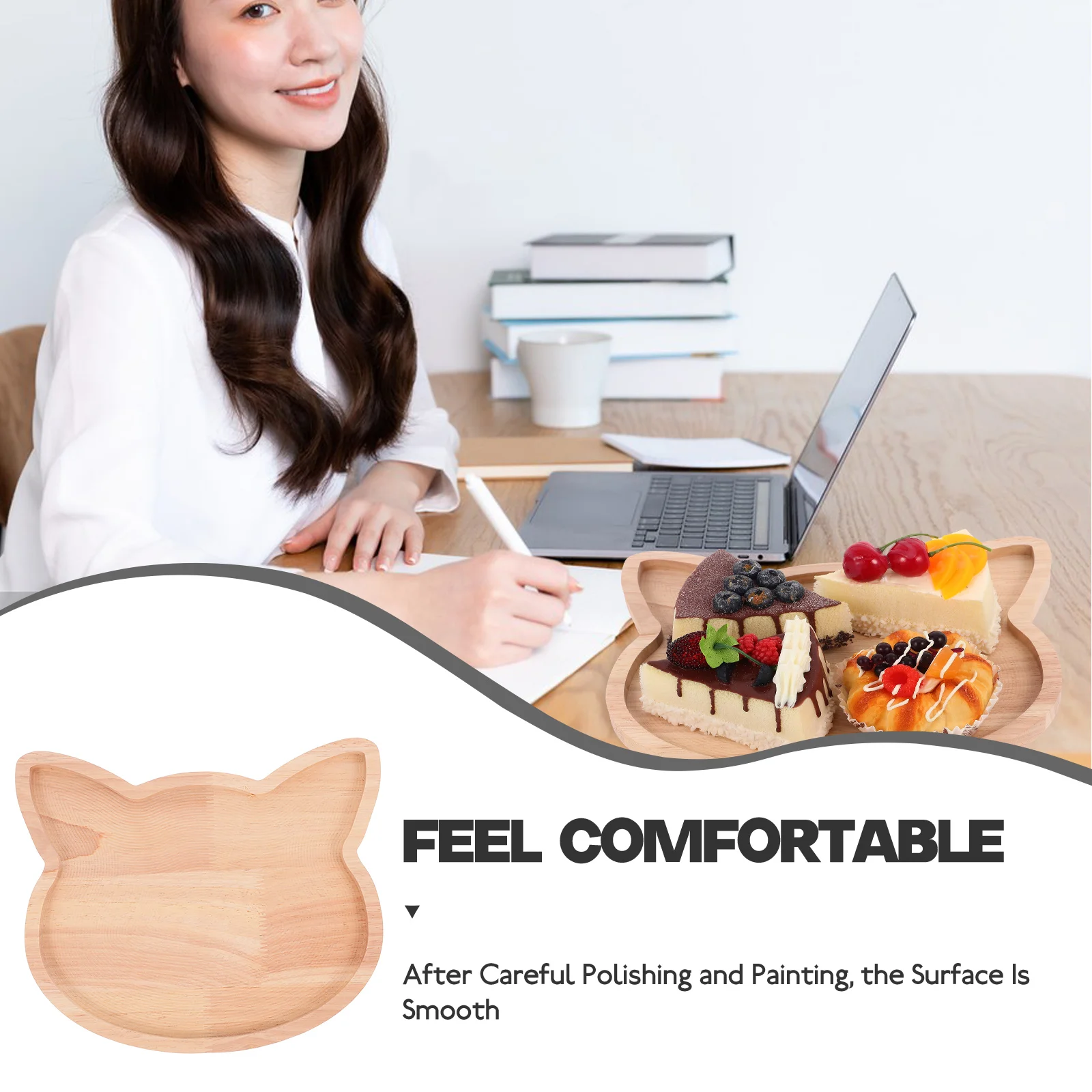 

Cat Head Meal Plate Cartoon Wood Fruit Treats Wooden Serving Snack Container Household Dish Safe Long Lasting Food Storage