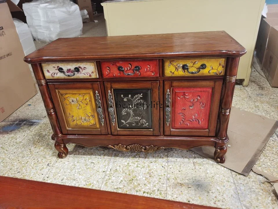 

FG28American Solid Wood Sideboard Painted Multi-Functional European Living Room Entrance Tea Cabinet