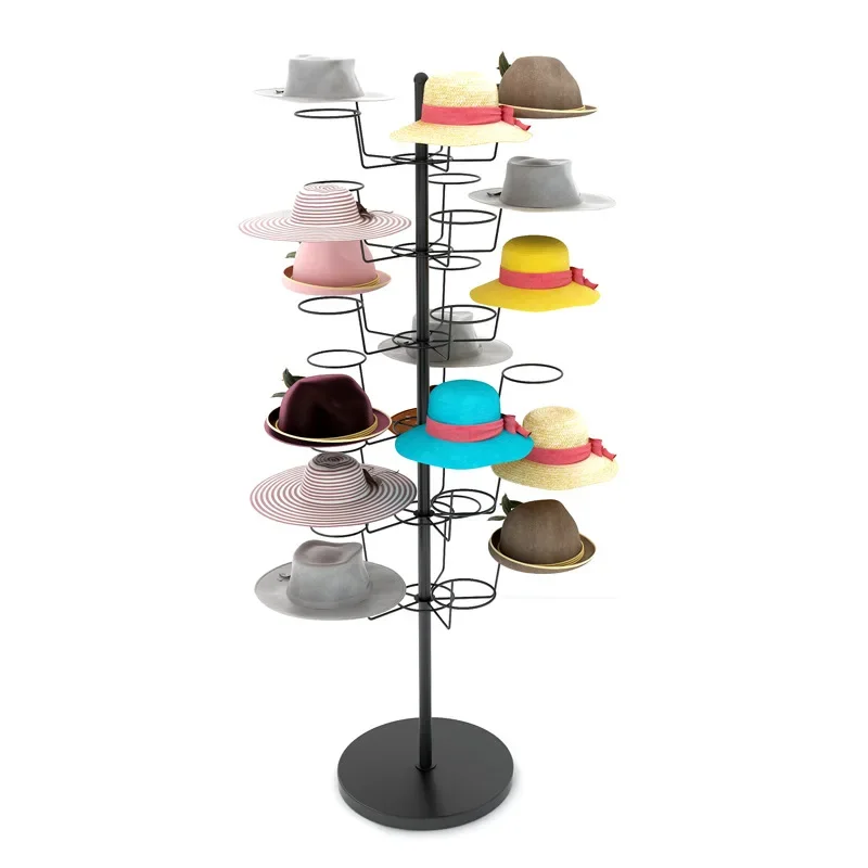 

Mother and baby store hat display rack Floor-to-ceiling display rack Jewelry hanging hat rack Shelf Movable rotating multi-layer