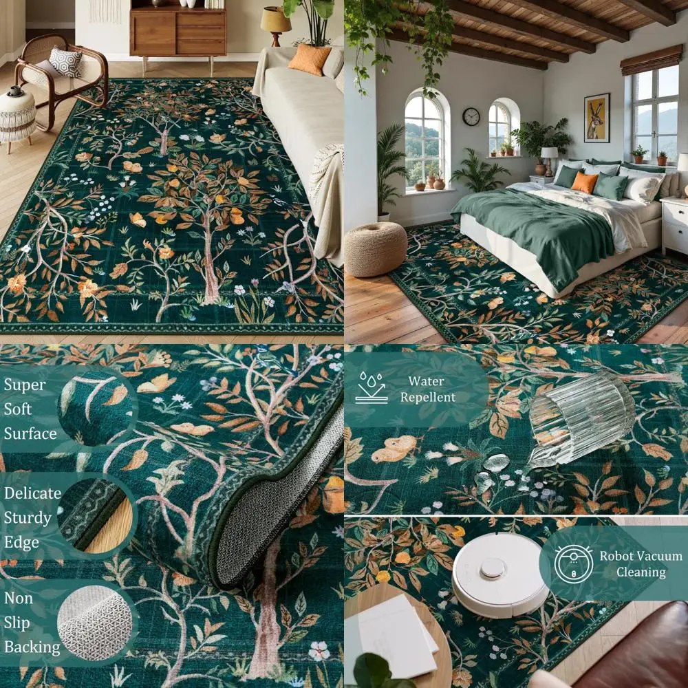 

Моющийся коврик для игровой комнаты Boho Chic 8x10 футов, нескользящее мягкое напольное покрытие с большими ботаническими цветами для детской комнаты