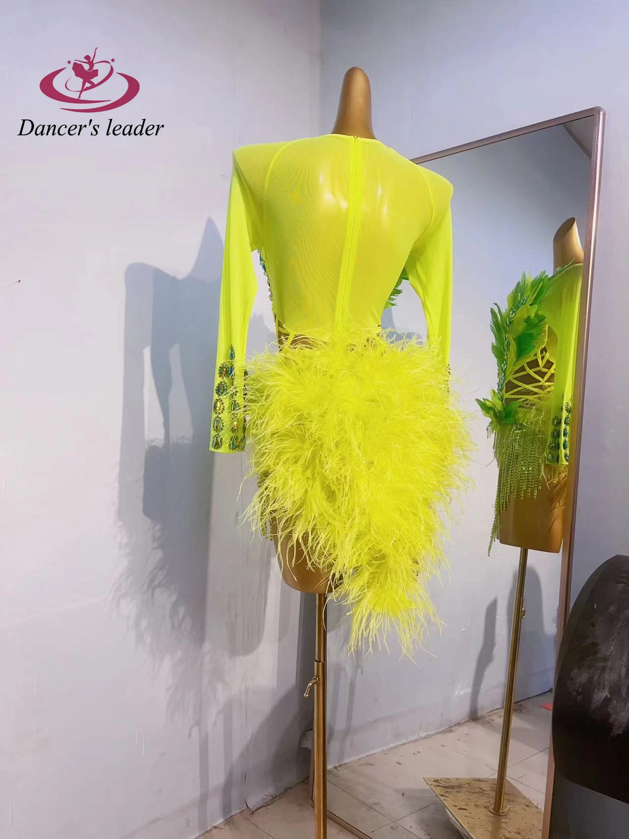 Vestido personalizado de duas cores para mulheres, fantasia de desempenho high-end para dança latina, samba artístico e strass