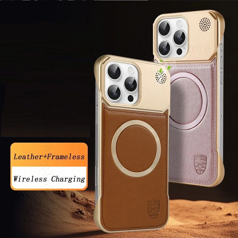 

Frameless PU Leather Phone Case For Apple iPhone 16e Aromatherapy Wireless Charging Magnetic Cover For Apple 16 Pro Max SE 2025