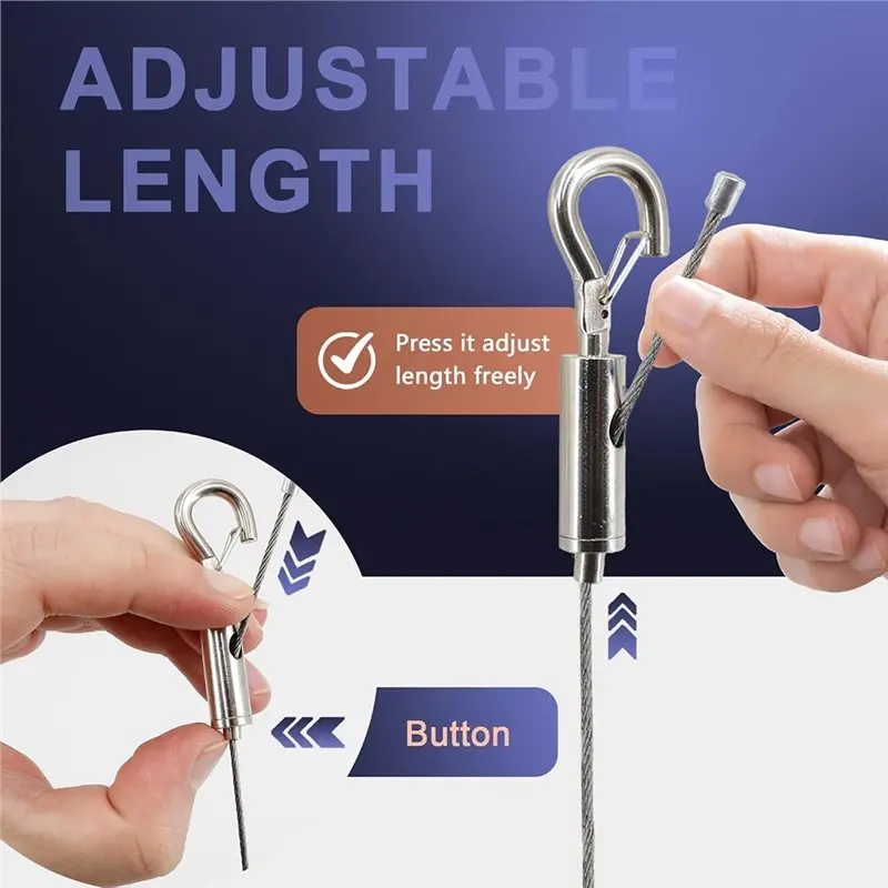IALJ-Adjustable 4 Pack Picture Hanging Wire Kit With D Rings-25Kg Load Capacity Stainless Steel Wire Rope Included