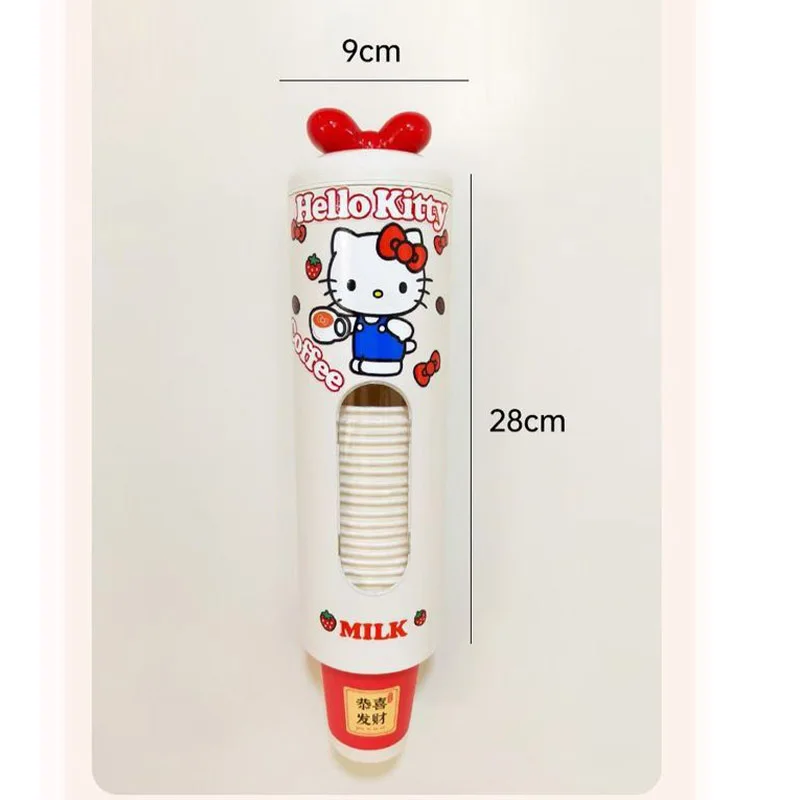 مرحبا كيتي لطيف حامل الكأس القابل للتصرف التلقائي كأس المنتقى الحائط تخزين الرف لا اللكم الغبار واقية ورقة كوب المنظم #4