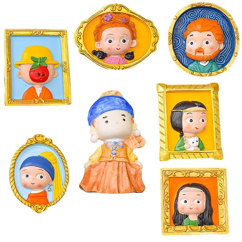 6Pcs Van Gogh Painting Series Creative DIY Gypsum Doll Hand-Painted Decor Fridge Magnet Art Craft Gift Tuya