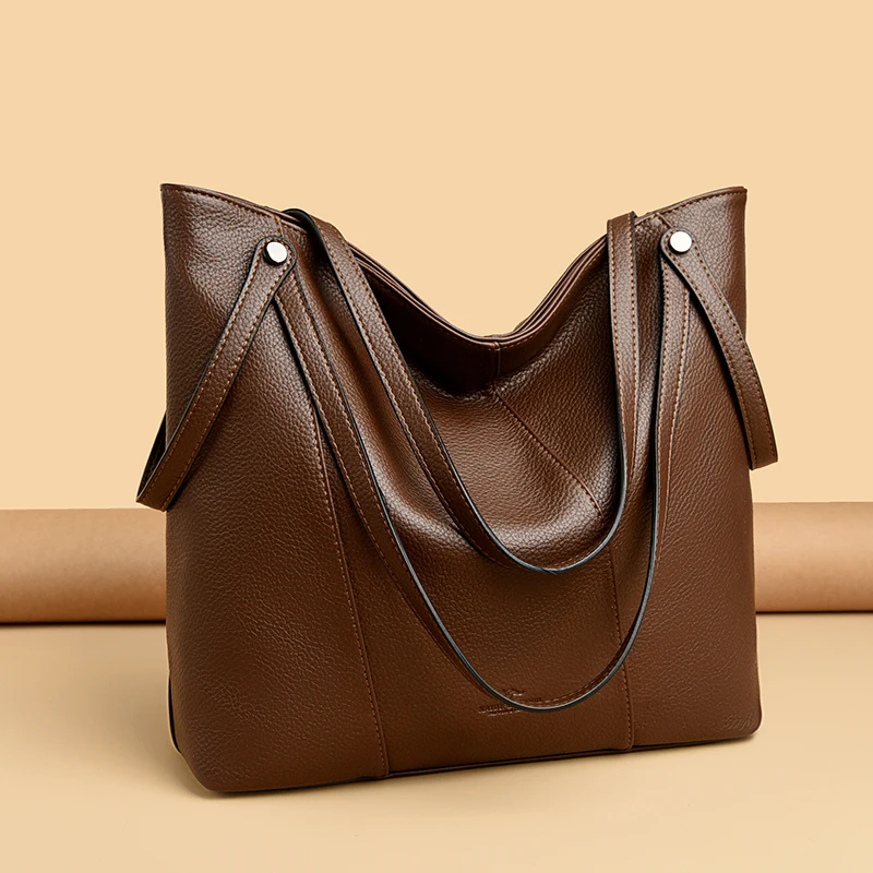 

Luxury Brand Soft Leather Shoulder Bags For Women Casual Tote Bag Female Solid Purse Simple Design Handbags Commuting Sac A Main