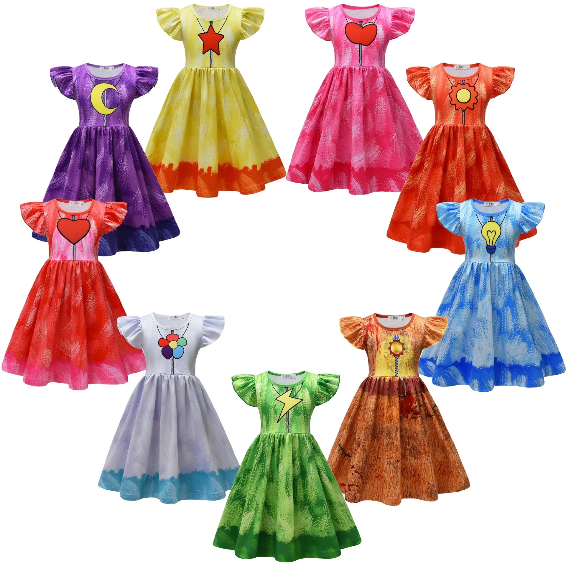 

Kids Summer Clothes Baby Girls Cartoon Smiling Critters Cosplay Costume Catnap Princess Dress Rainbow Mesh Birthday Vestidos