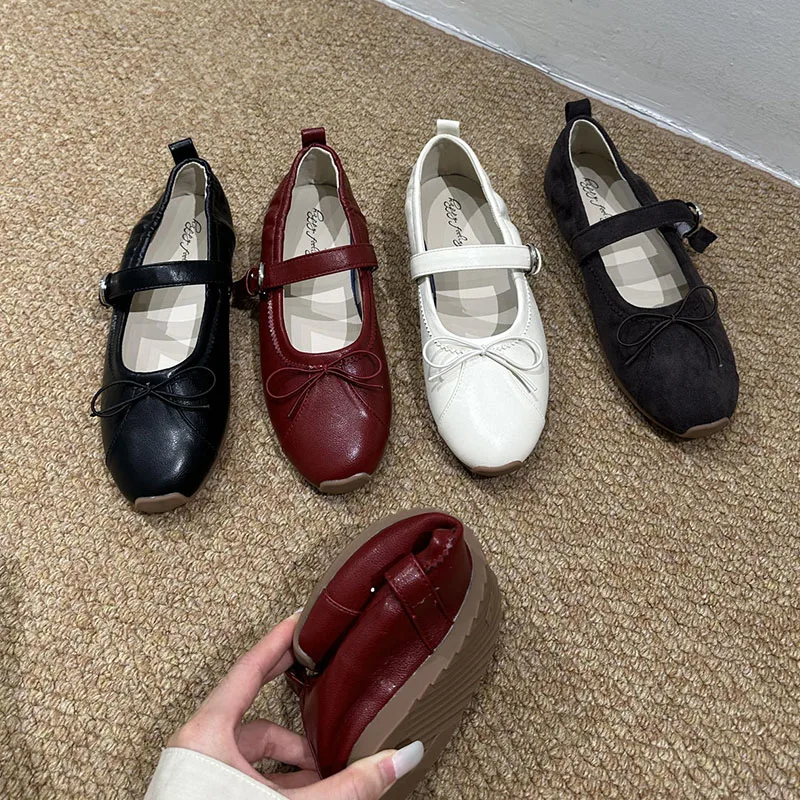 Neue modische Mary Janes Flats mit Schnallenriemen für Damen, runde Zehen, weiche, lässige Damenschuhe mit Schmetterlingsknoten – Detail 7