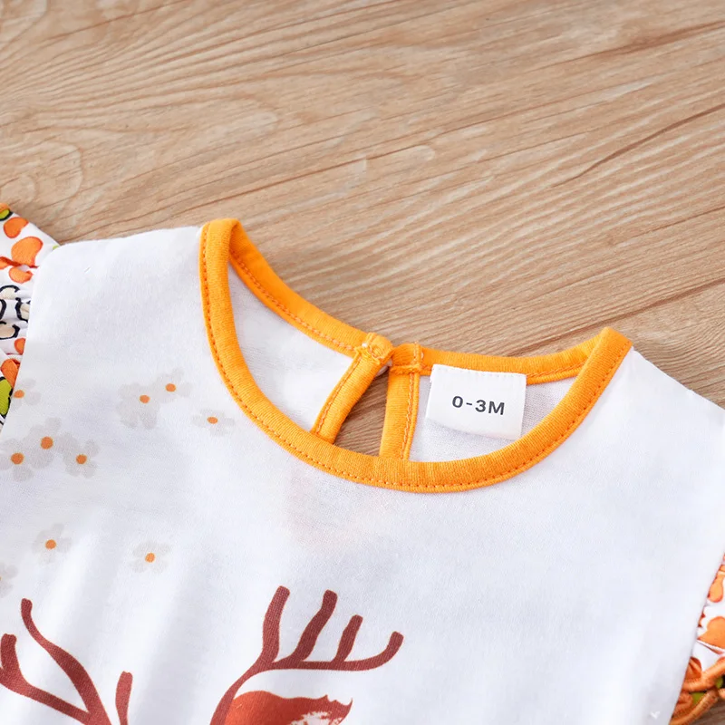 Newborn Clothing Cute Cartoon Elf Deer Print Comfortable And Soft Summer Boys And Girls 0-18 Flying Sleeve Baby Jumpsuit