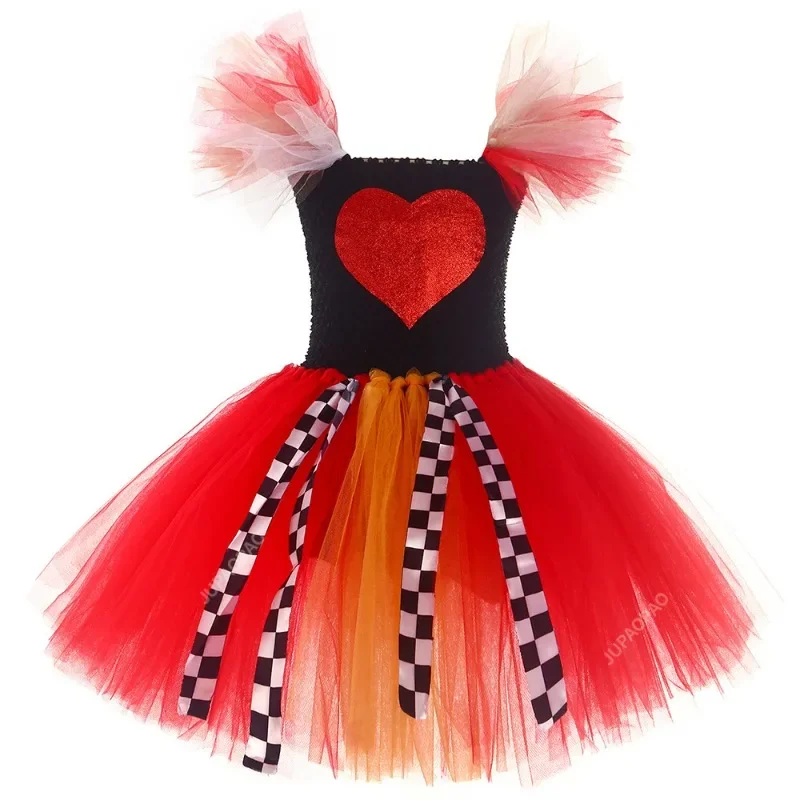 Red heart queen dress for girls Halloween Cosplay Costumes for Kids girl Alice Princess tutus outfit with Crown wand clothes #1