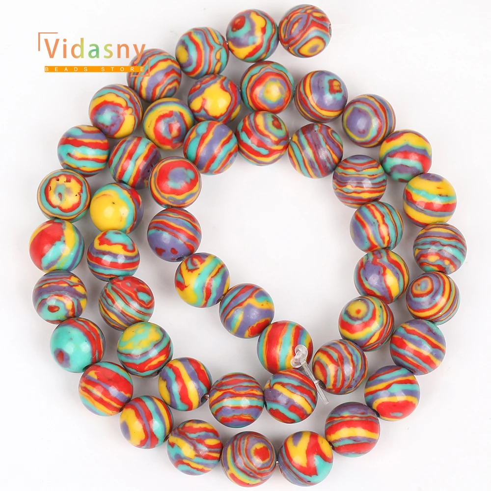 6/8/10mm Natursteinperlen Mehrfarbige Streifen-Malachitperlen für die Schmuckherstellung Runde lose DIY-Accessoires Armband Halskette – Detail 3