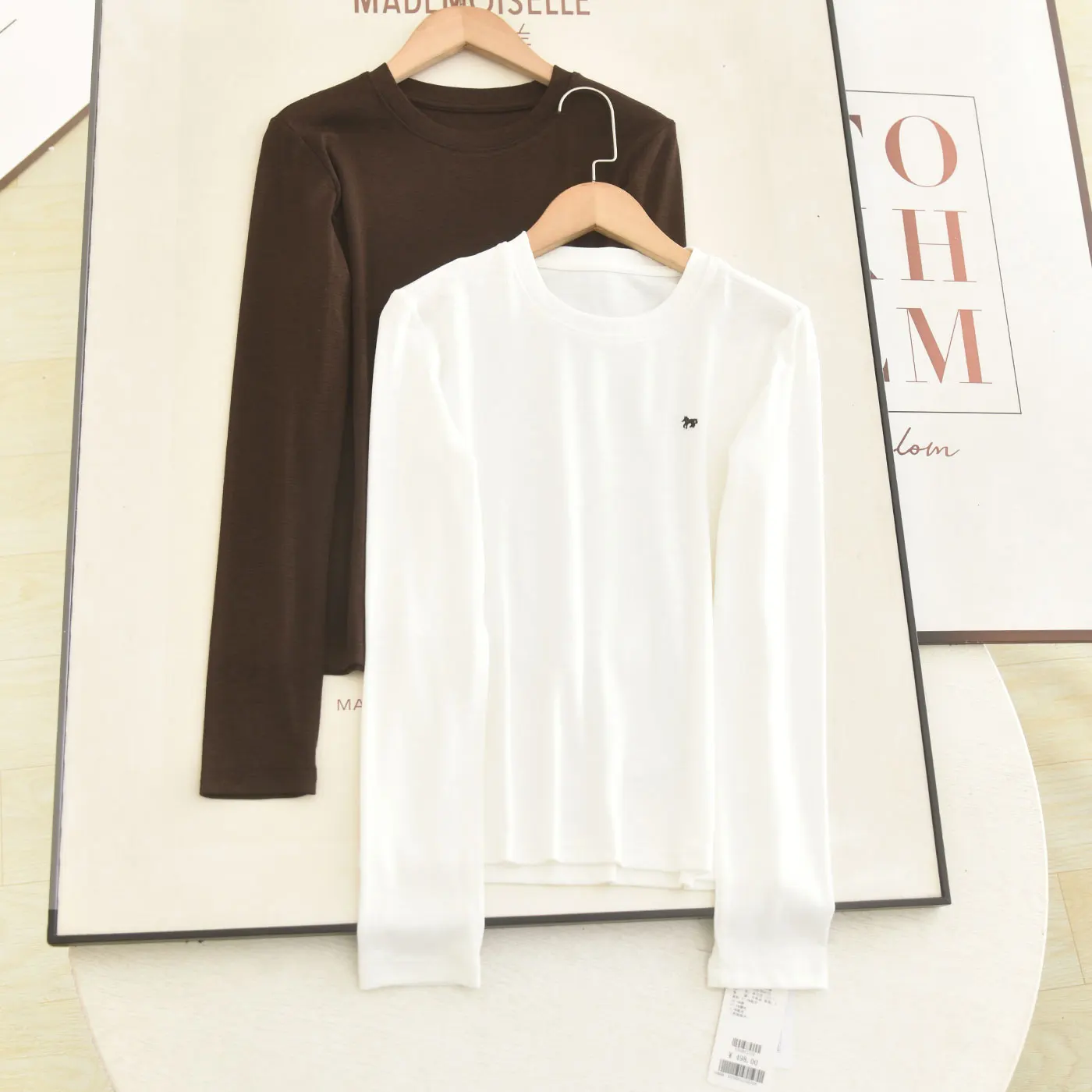 Snowflake Cotton Long Sleeve T-Shirt Embroidered Shoulder Ladies Casual Style Inner Wear Top for Autumn Season