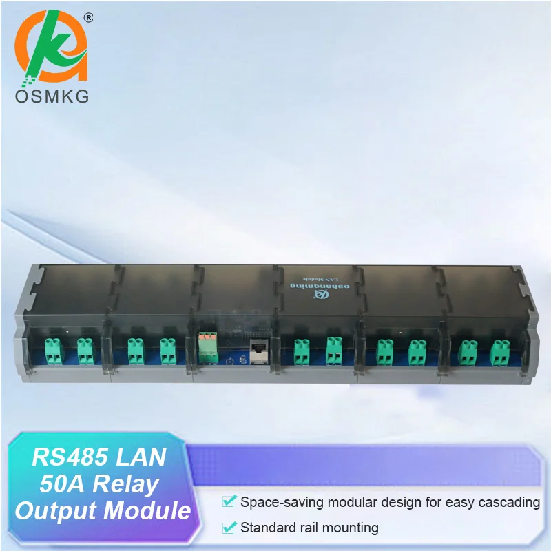 

Oshangming 20 Channel Relay Output Module 50A Single Open Relay with RS485/LAN DC12/24V Modbus RTU/TCP for InIndustry Automation