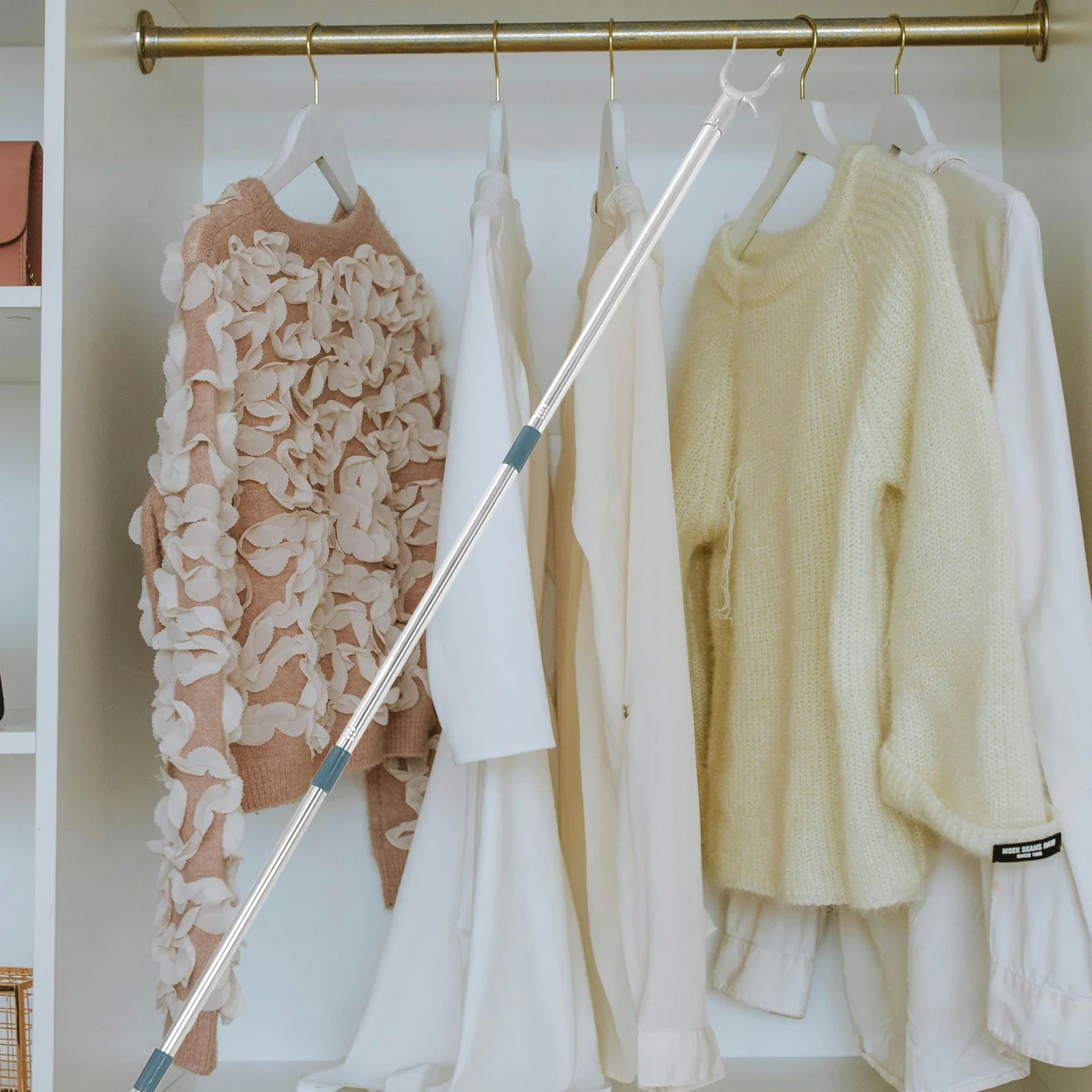 

Extender Clothes Rail Pole with Hook for Reaching Blinds Adjustable Clothing Rod