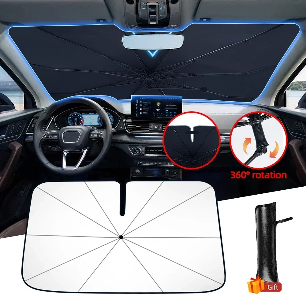 Upgraded 360° Rotating Windshield Sunshade, with a Bendable Arm Handle, Foldable for Easy Use, Black