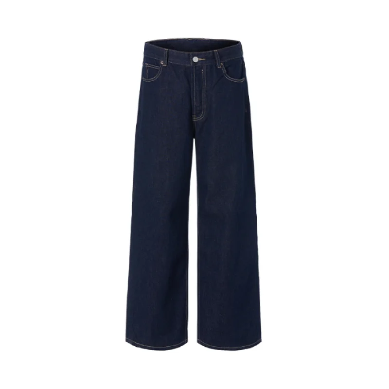 2025 autumn fashion original color straight leg rolled edge jeans for men, loose and versatile Japanese style long pants