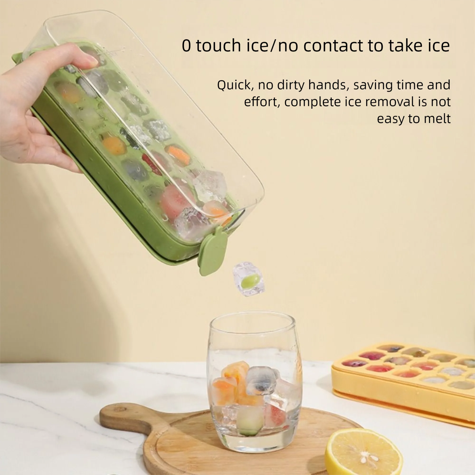 

DIY 21 Grids Pressing Ice Cube Molds Silicone Touch-free Ice Mould Tray Creative Food Grade Ice Storage Box Home