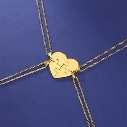 EUEAVAN Stainless Steel Combination Heart Puzzles Pendant Necklace Fashion Choker Necklaces Simple Jewelry Best Friends Family