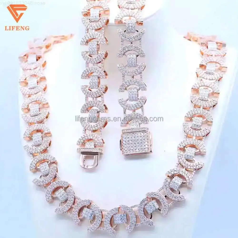 

Fashion Design 18mm Wide Necklaces 925 Silver Gra Baguettes Moissanite Diamond Cuban Link Chain for Mens Rapper Hip Hop Necklace