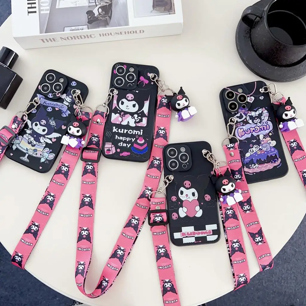 Kuromi For Samsung Galaxy S7 Edge S8 S9 S10 S20 S21 S22 S23 Plus Ultra S21FE Note 9 10 20 Case With Holder Rope