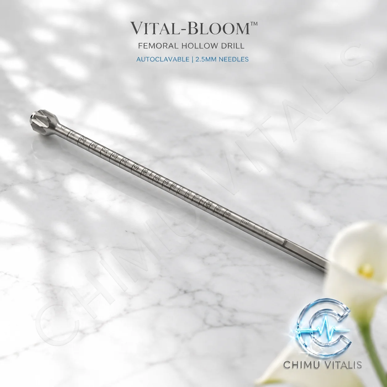 【CHIMU VITALIS】Cannulated Drill for ACL/PCL Ligament Procedures, 5-12mm, 2.5mm Guide Pin Compatible