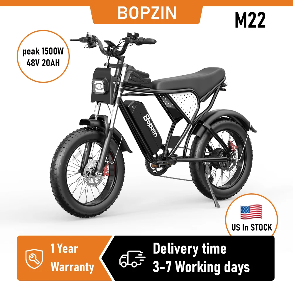 

Электровелосипед Bopzin M22 1500W для взрослых, скорость до 35 миль/ч, с съемной батареей 48V 20AH, 20-дюймовые широкие шины, внедорожный горный велосипед