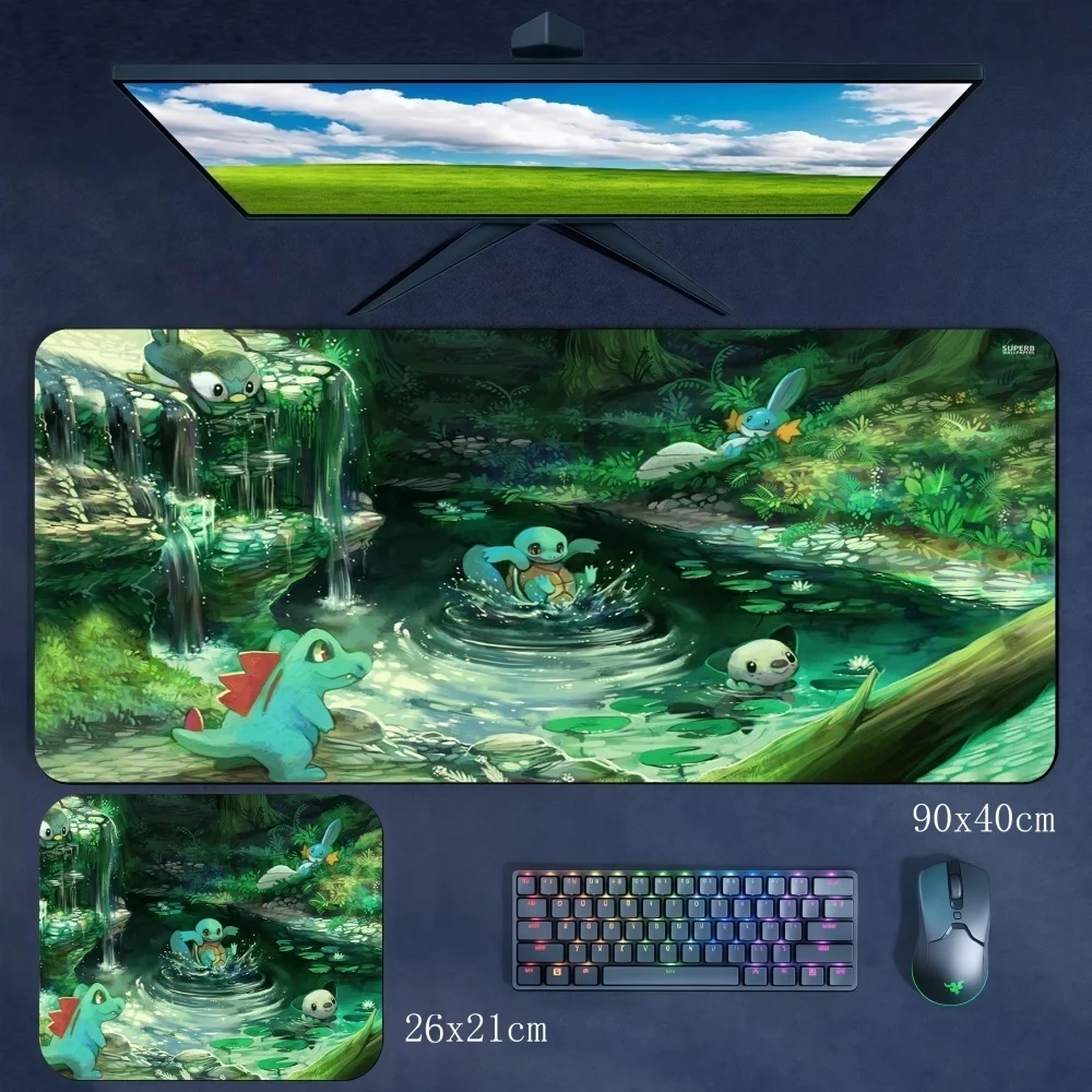 Multi-size Cartoon Anime Cute Pokémon Squirtle Large Size Rubber Non-slip Mouse Pad Boy Gaming Keyboard Pad Computer Accessories