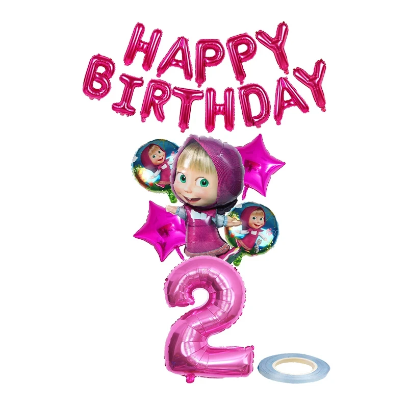 TAKARA TOMY Mascha und der Bär Thema Geburtstag Party Dekorationen Einweggeschirr Tassen Teller Serviette Hintergrund Luftballons Kind Partyzubehör 6
