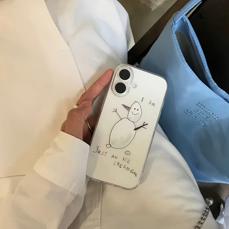 Korean Ins Snowman Cone Cute Phone Case For iPhone 17 Air 16e 16 Pro Max 15 14 Plus 13 12 11 Pro Shockproof Silicone Back Cover