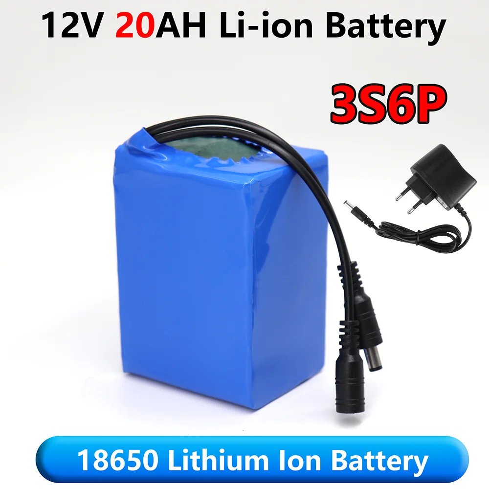 12V 20000mAh Akku 3S6P Echte Kapazität Wiederaufladbarer Lithium-Ionen-Akku Kapazität DC 12,6V 20Ah CCTV Cam Monitor + Ladegerät