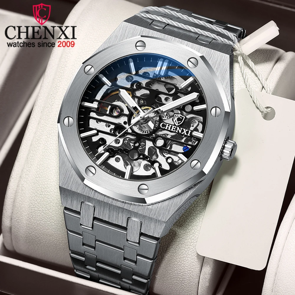 CHENXI Herren Automatikuhren Top-Marke Mechanische Tourbillon Sportuhr Edelstahl Wasserdicht Business-Herrenuhren
