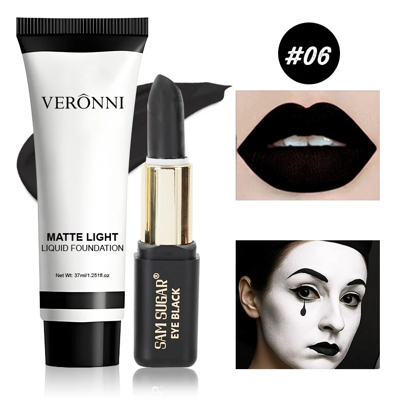 할로윈 다크 메이크업 매트 립스틱 화이트 리퀴드 파운데이션 페이스 바디 페인팅 베이스 코스프레 마디 그라 카니발 내추럴 룩