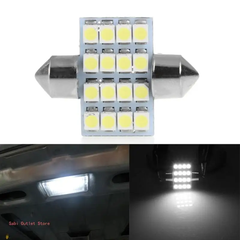 1Pc 31mm 3528 16SMD Car LED Dome Festoon Double-Tip Roof License Plate Light