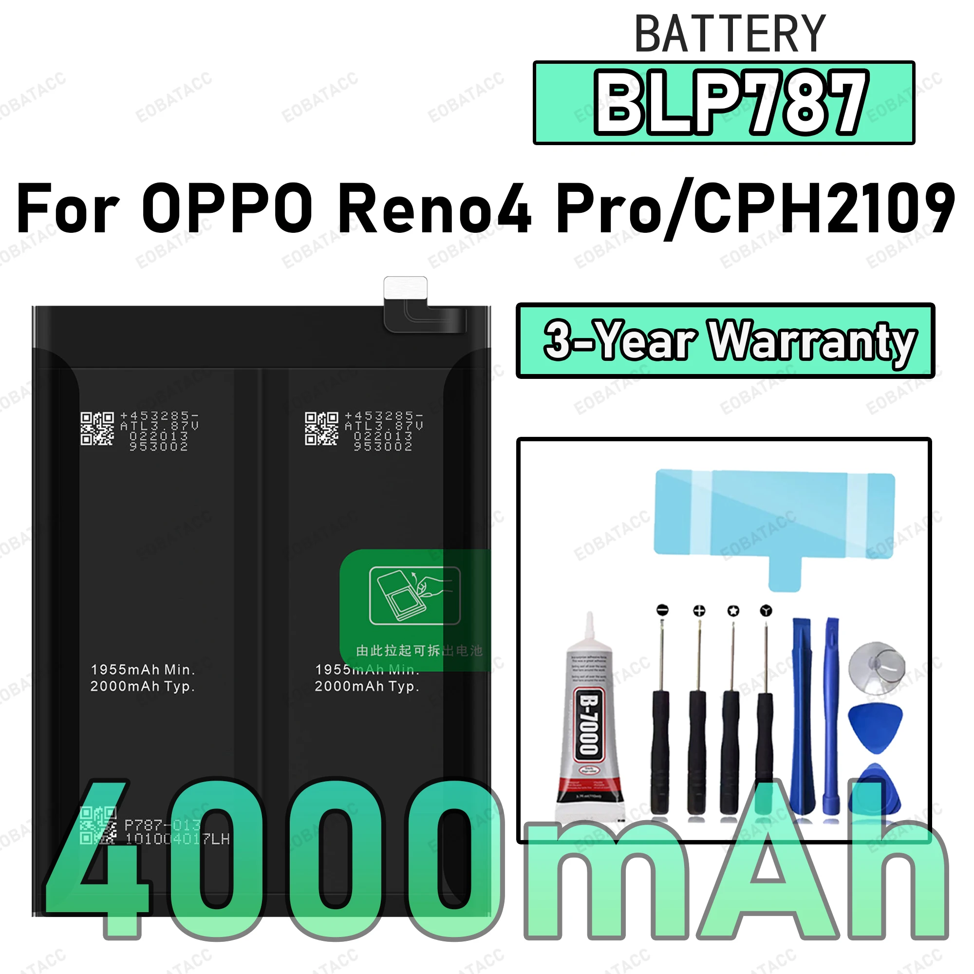 

100% New Original Battery BLP787 For OPPO Reno 4 Pro/CPH2109 Battery+ Free Tools