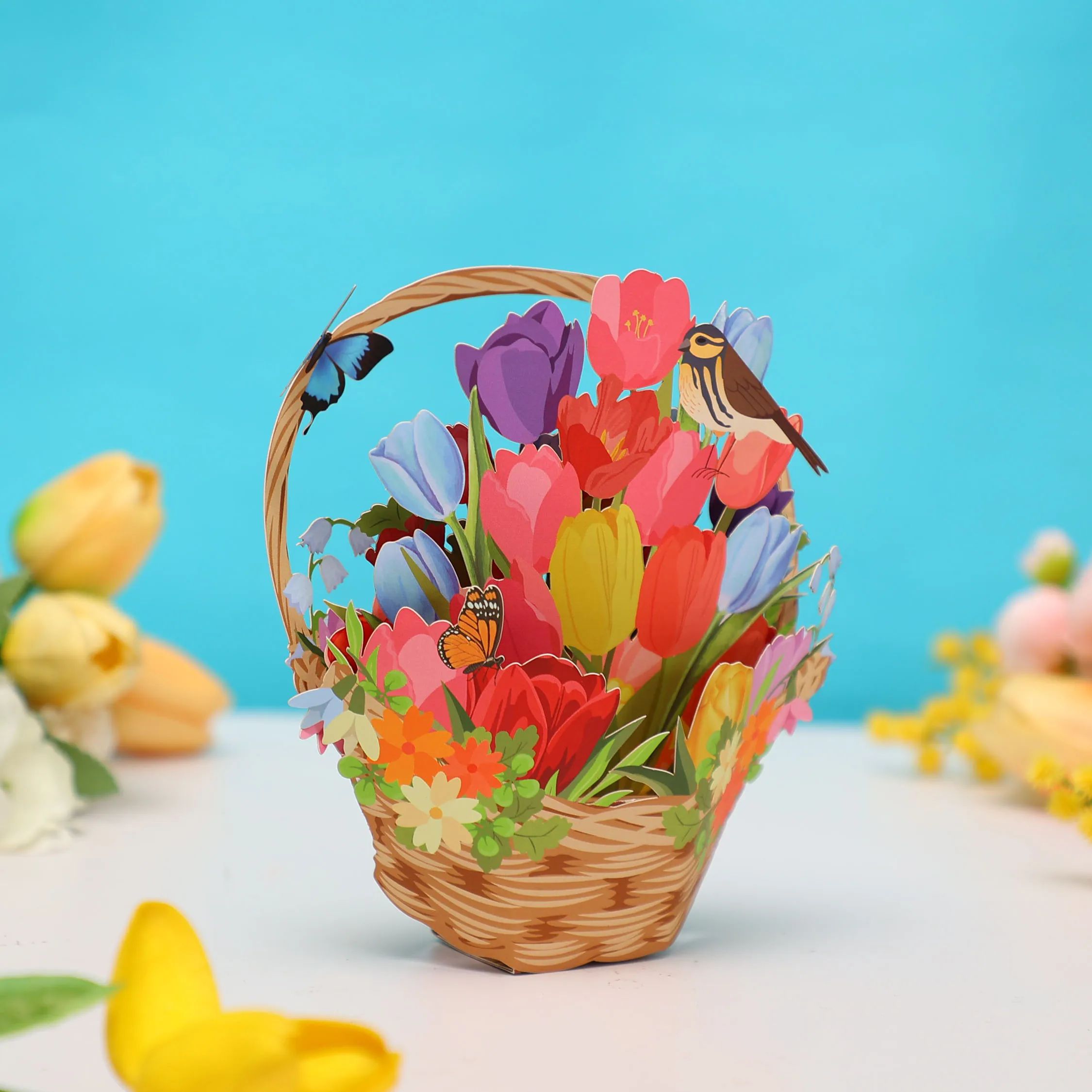3D-Grußkarte mit Tulpenstrauß-Motiv, geeignet für Geburtstage, Jubiläen und andere Anlässe