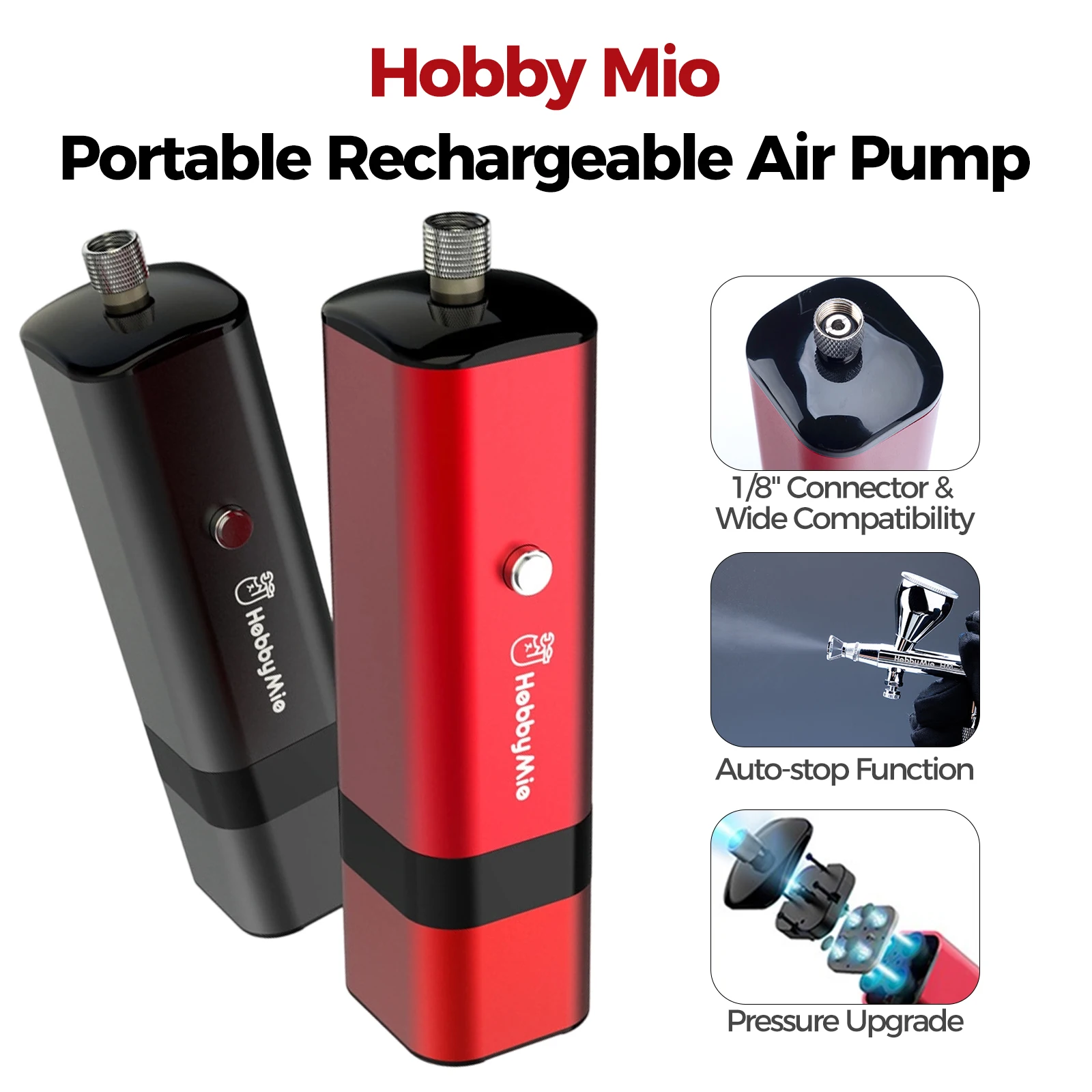 Kit de Aerógrafo Portátil HOBBY MIO HM-02 PRO con Compresor de Aire Recargable y Bomba de Apagado Automático para Pintura de Modelos Gunpla, Arte de Uñas, Decoración de Pasteles y Manualidades
