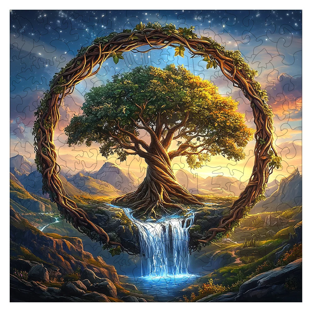 Tree of Life Waterfall River Wooden Puzzle for Adults | Uniquely Shaped Irregular Creative Family Game – Eco-Friendly Wood Craft
